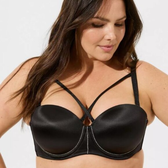 torrid Other - Torrid Black Strapless Push Up Rhinestone Shine Straight Back Bra 46D